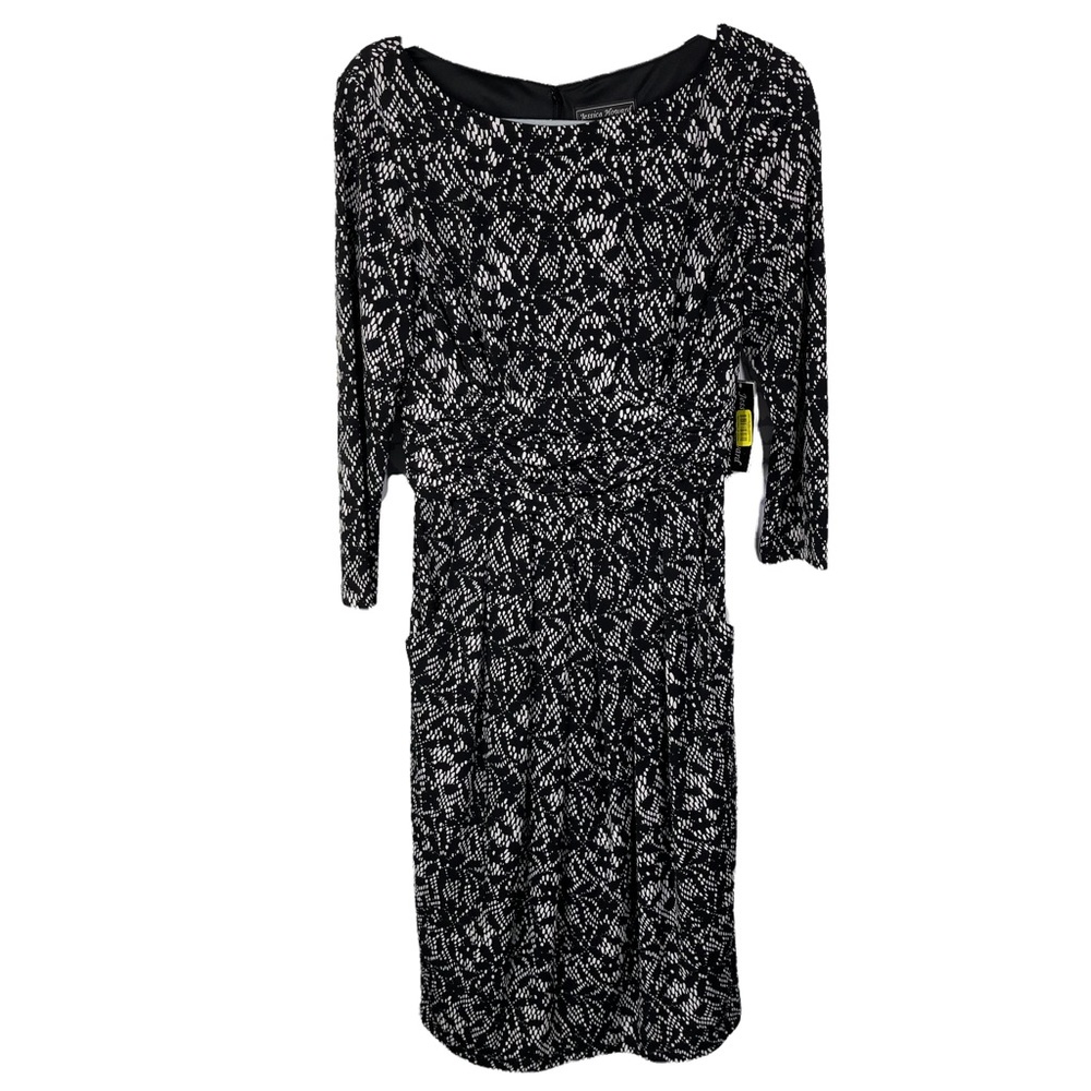 Jessica Howard Black Lace Print 3/4 sleeve Dress size 8